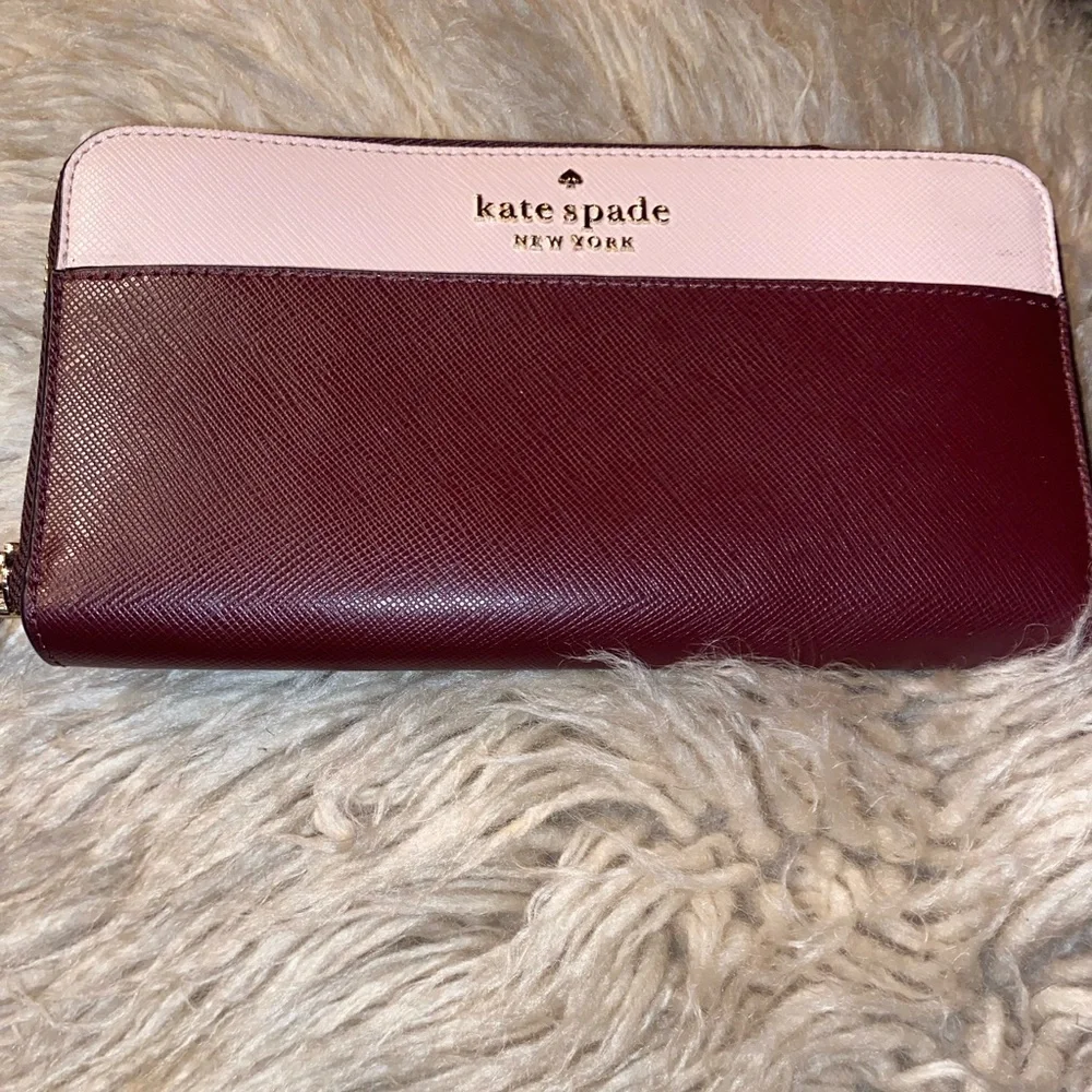 kate spade New York Pink and Burgundy Saffiano Zip Wallet